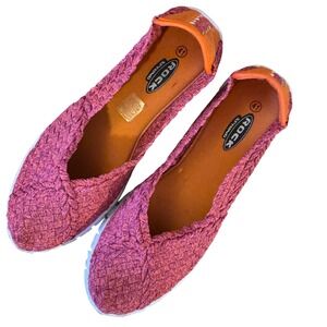 Rock Spring Woven Slip-On Flats Women 41 Pink Orange Elastic Comfort Shoes